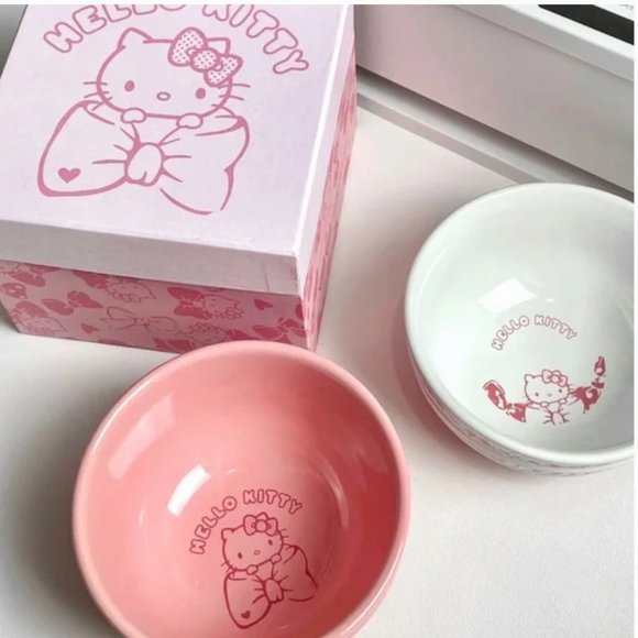 Le Creuset x Hello Kitty light pink white bow rice Bowl set of 2 nwt - Picture 12 of 14